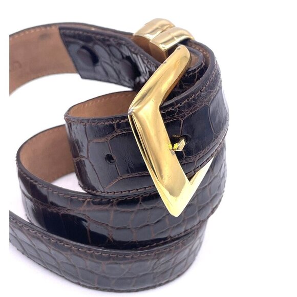 Women Croc Embossed Textured Dress Belt Gold Tone Buckle End to End 34.5 Inches main image 6